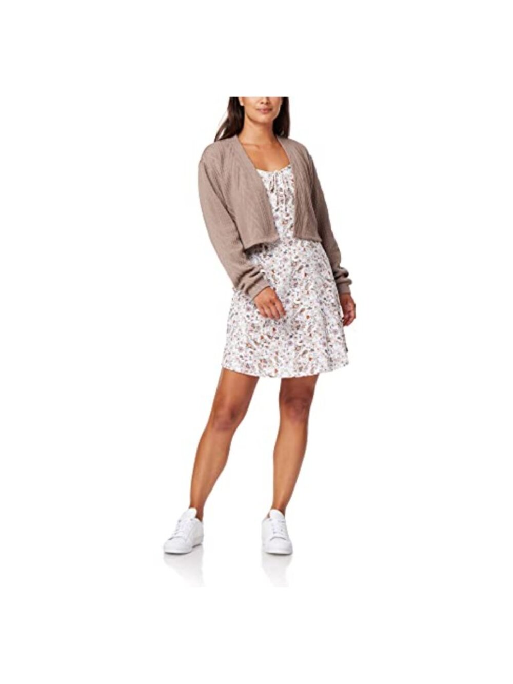 Cable Knit Sweater Cardigan & Floral Print Dress Set